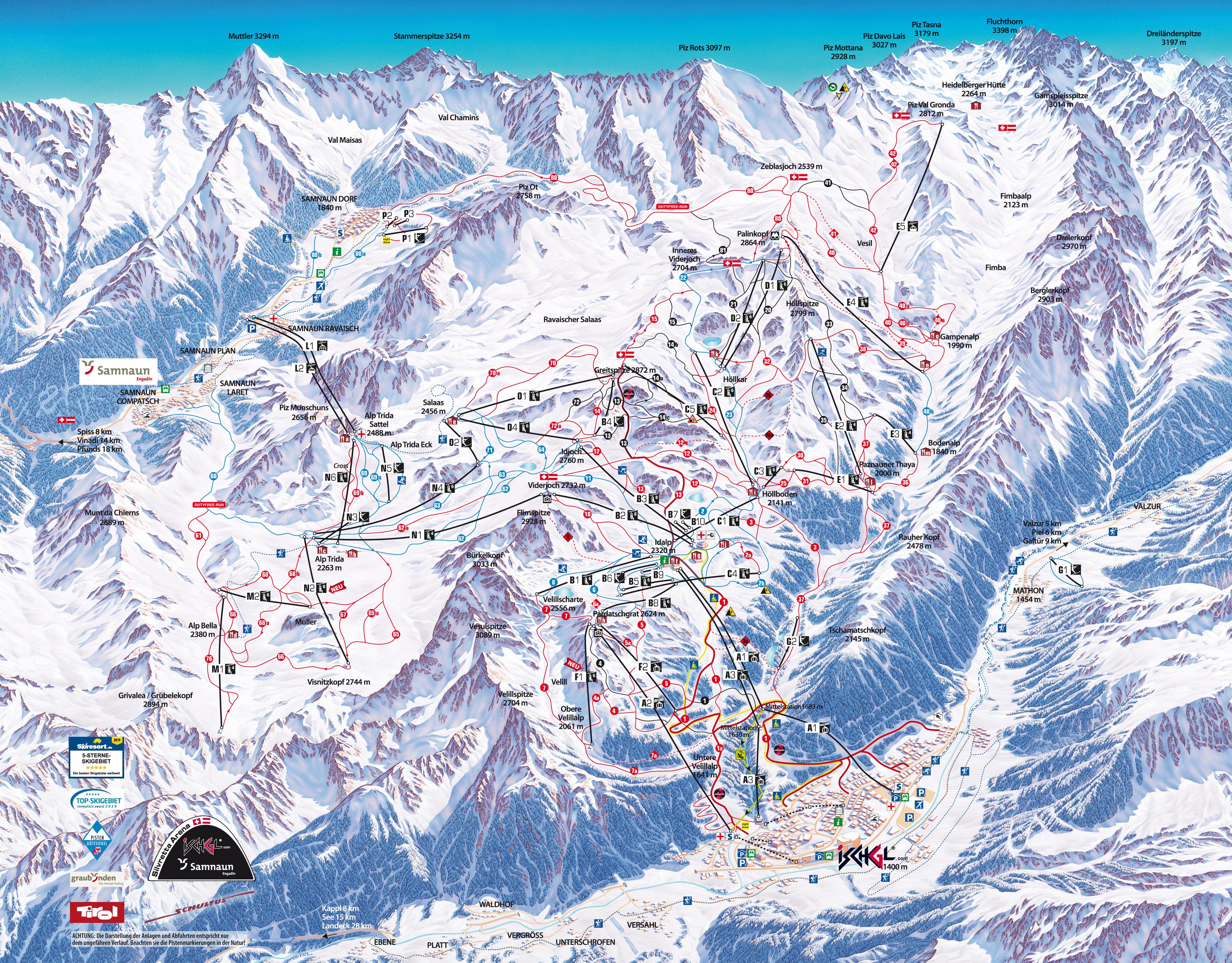Silvretta Arena Ischgl – Samnaun ski area map