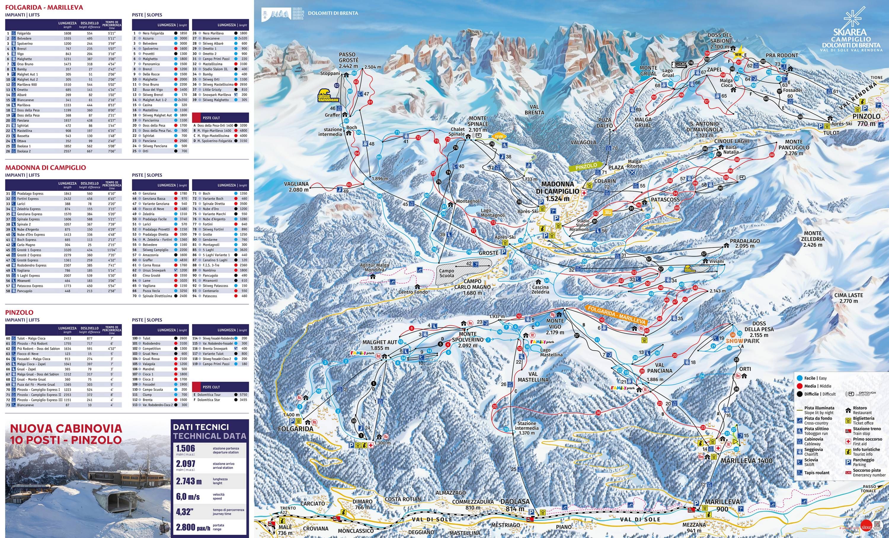 Domaine skiable Campiglio Dolomiti di Brenta ski area map