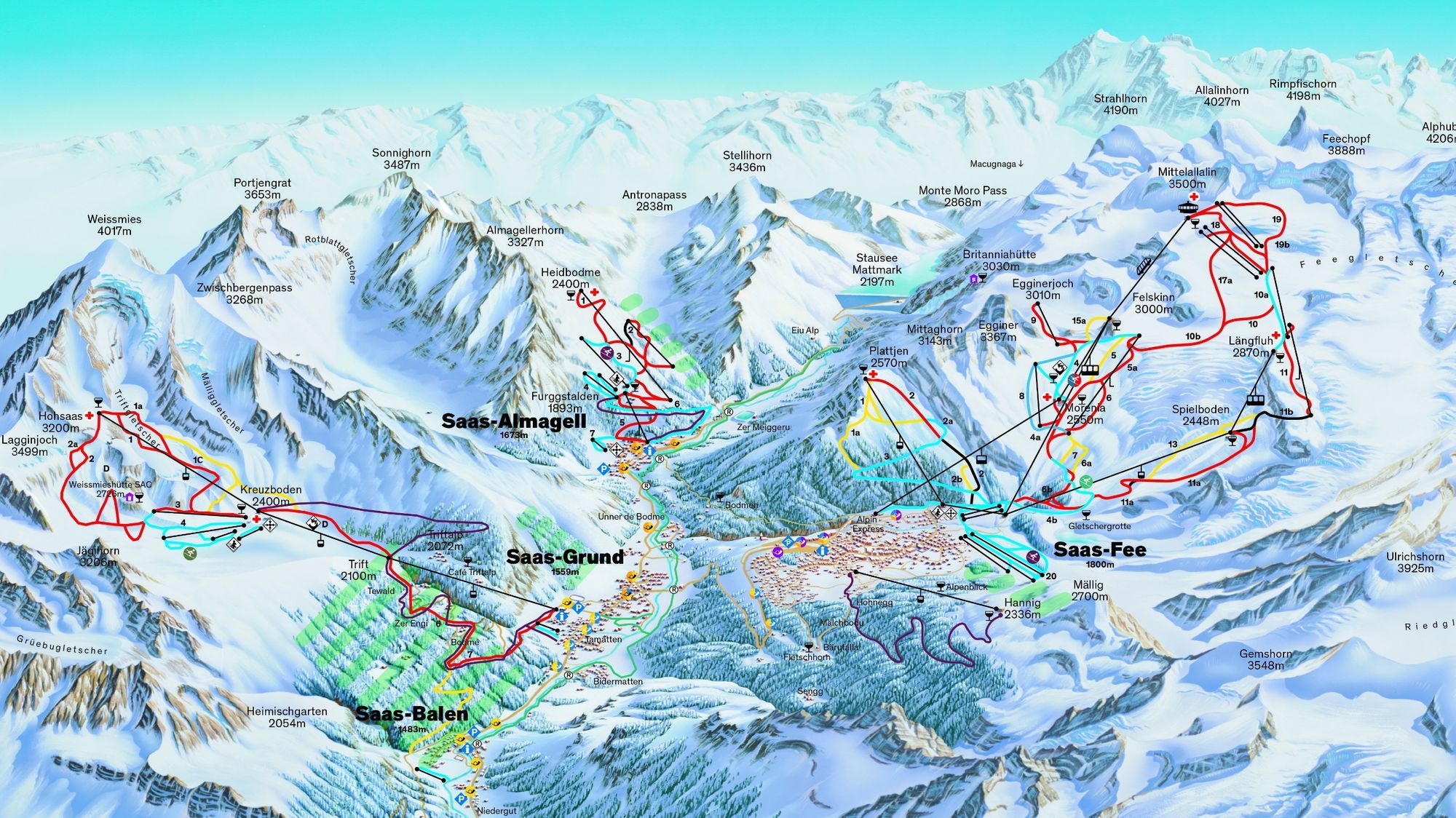 Saas-Fee ski area map